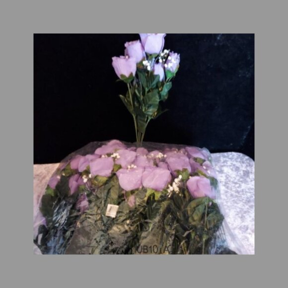 2 Dozen Pack Violet Artificial Roses / Baby's Breath - Picture 3 of 10